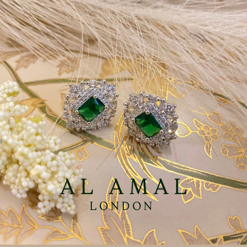 AMARA PURE SILVER EARINGS WITH EMERALD STONE