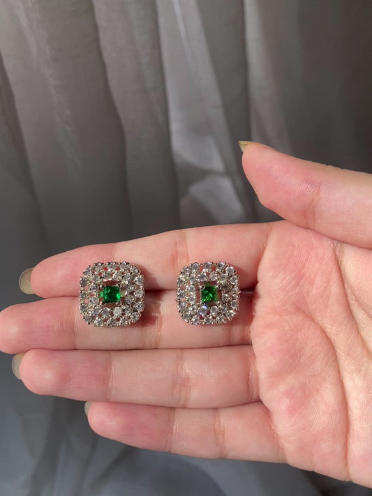 Green Emerald Crystal Stud Earrings