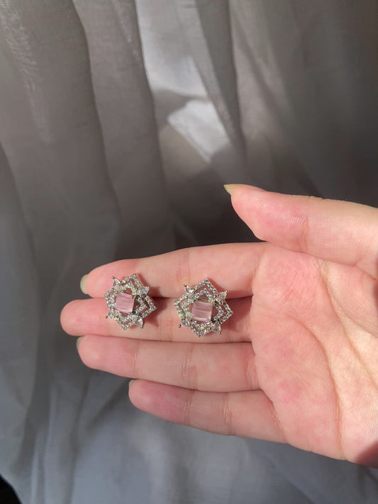 Pink Silver Stud Earrings