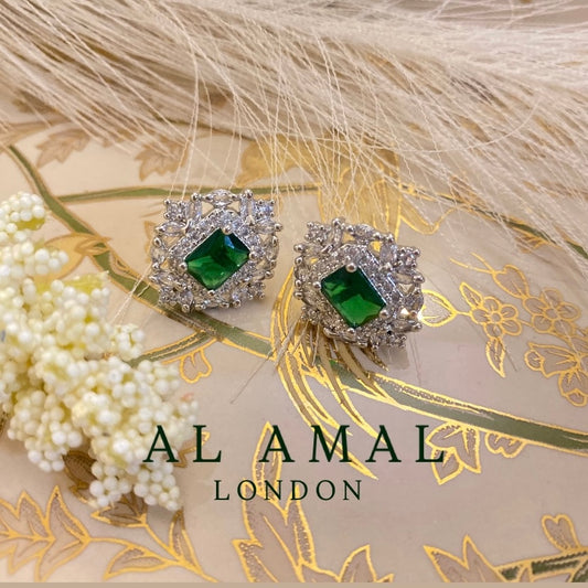 AMARA PURE SILVER EARINGS WITH EMERALD STONE