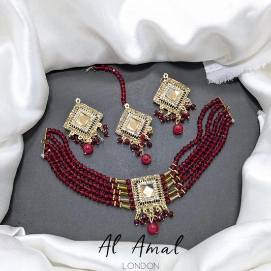 AMEERAH choker tikka and Jhumka set Red