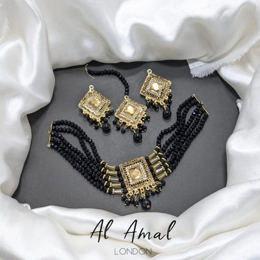 AMEERAH Choker Tikka and Jhumka’s set Black
