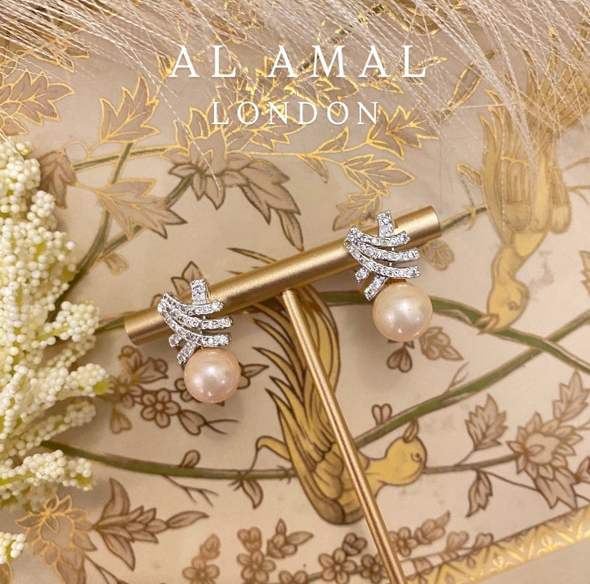 PURE SILVER EARINGS WITH CHAMPAGNE PINK PEARL DROP