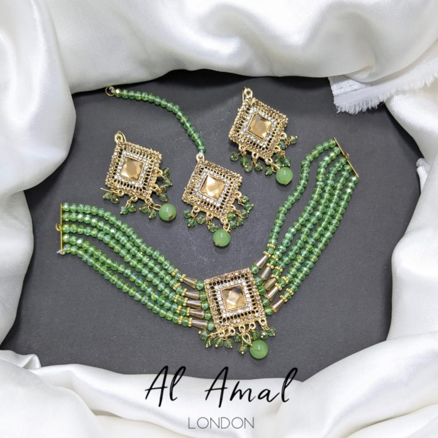 AMEERAH choker tikka and Jhumka  green