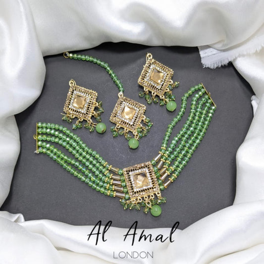AMEERAH choker tikka and Jhumka  green