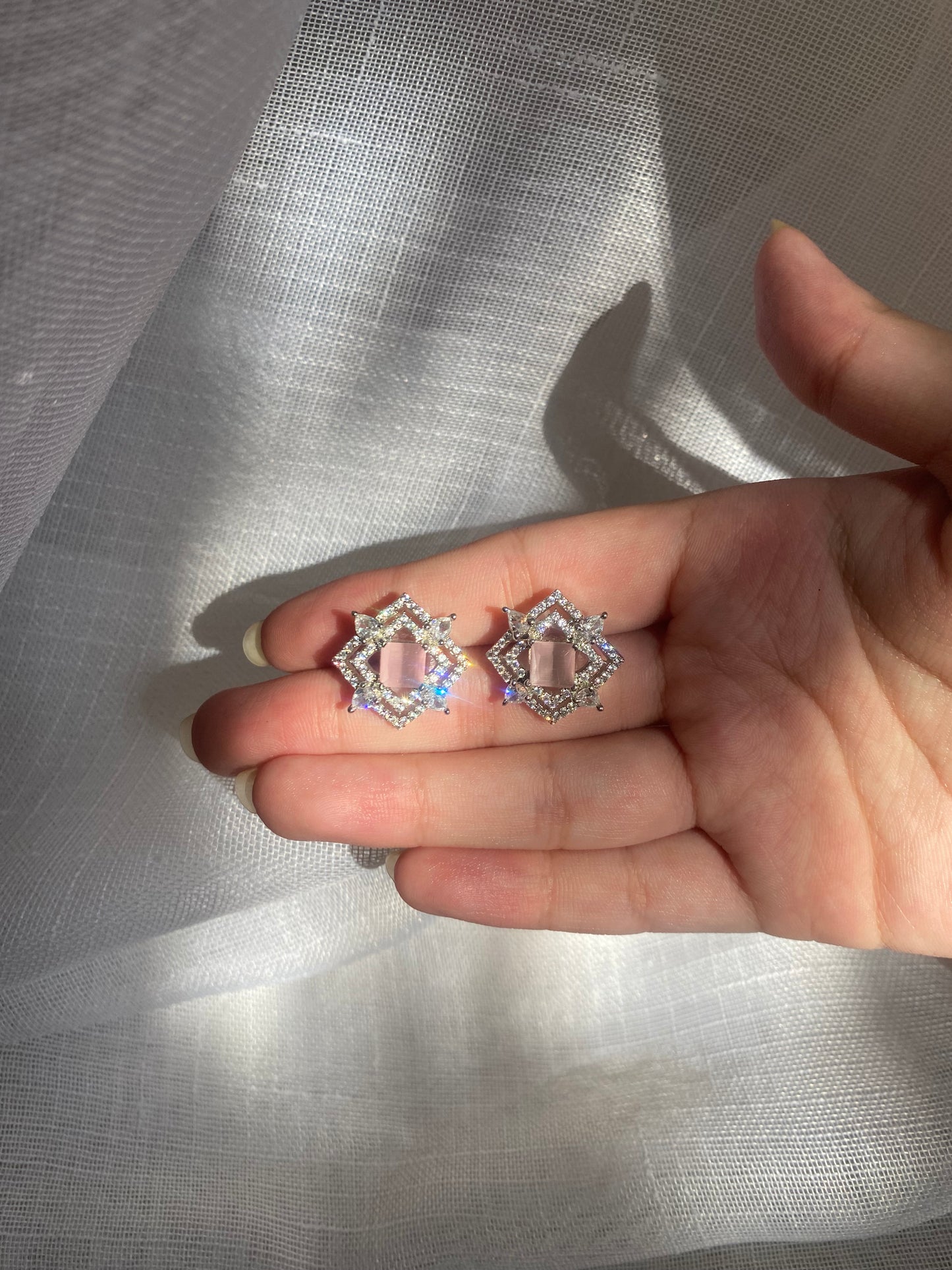 Pink Silver Stud Earrings