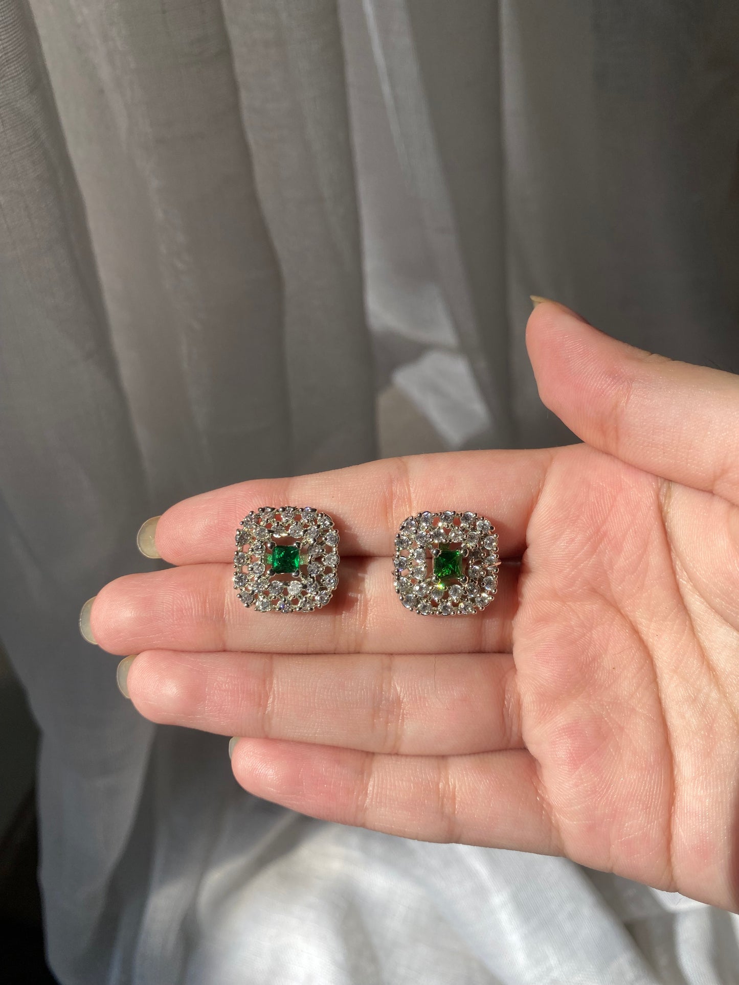 Green Emerald Crystal Stud Earrings