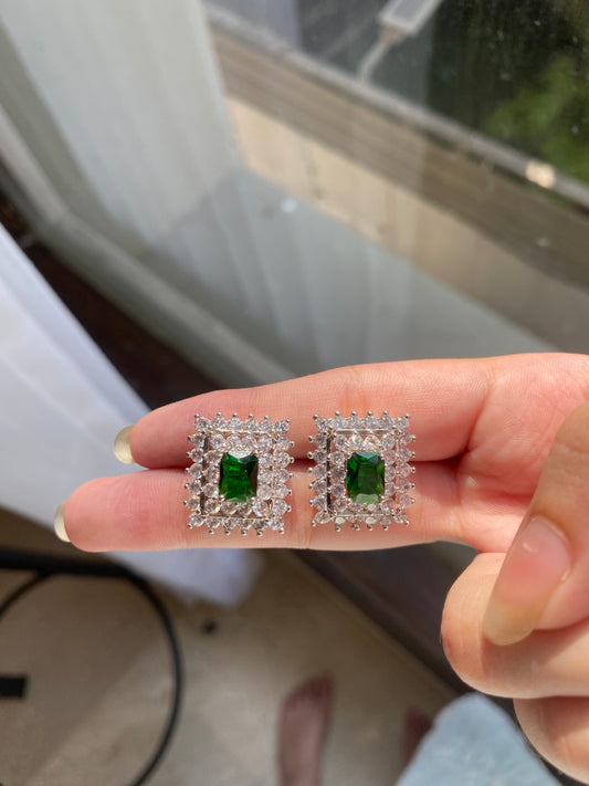 Green Emerald Silver Studs